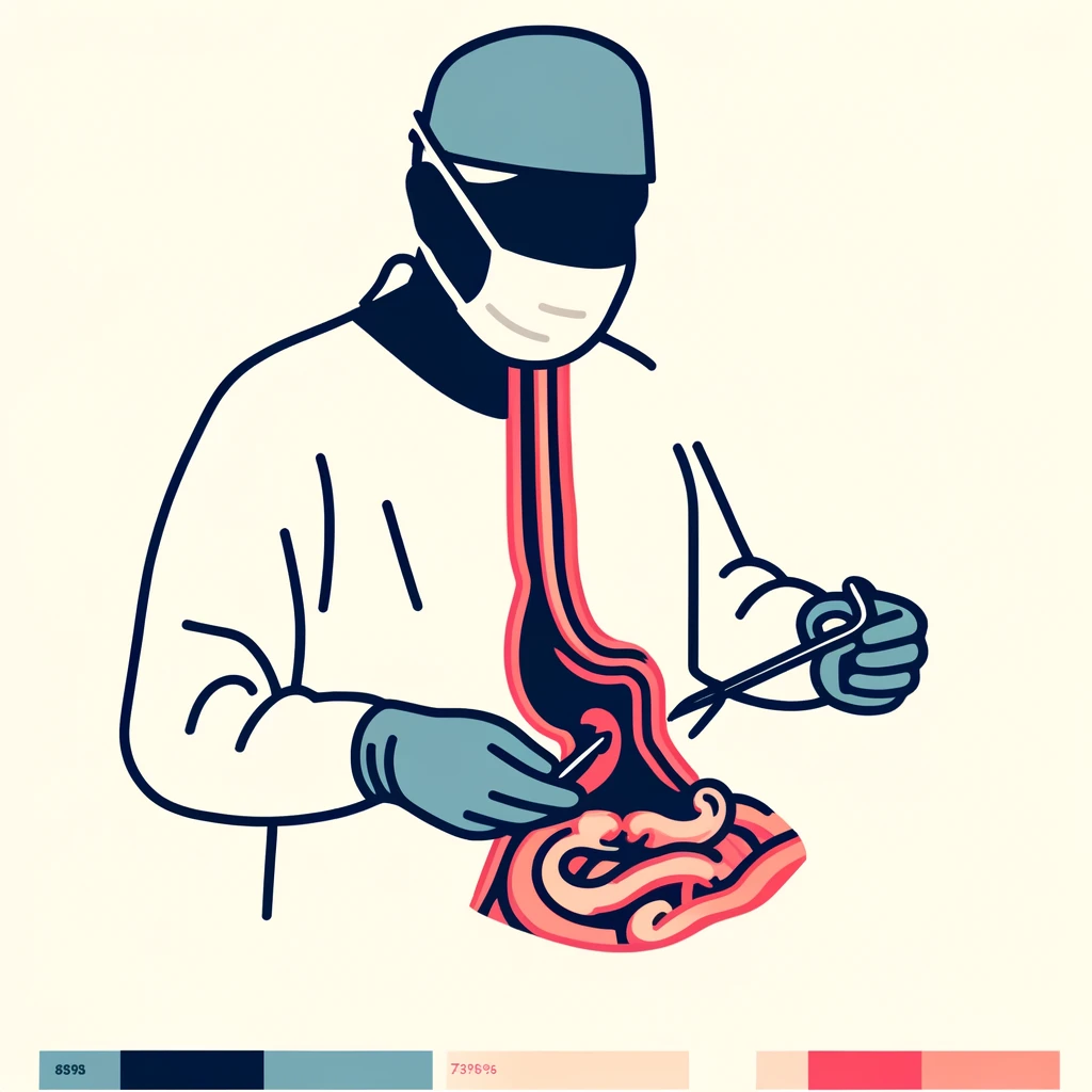 DALL·E 2024 05 26 07.14.01 A simple clean image with 75 of the area in a single color. The remaining 25 should show a surgeon performing esophagectomy surgery. No text numbe