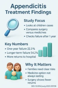 Surgery or no surgery for pediatric uncomplicated appendicitis A systematic review and meta-analysis to inform management.DOI 10.1016j.surg.2025.109728