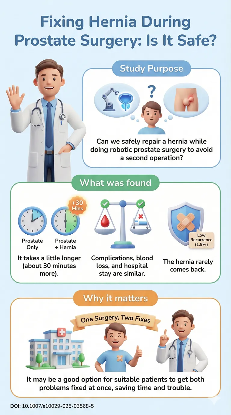 Concurrent inguinal hernia repair during robotic radical prostatectomy a systematic review and meta-analysis.DOI 10.1007s10029-025-03568-5