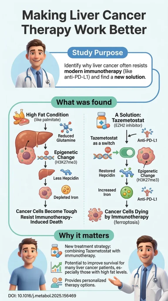 Liver cancer chronically exposed to palmitate acquires ferroptosis resistance via the downregulation of glutamine-driven hepcidin expression.DOI 10.1016j.metabol.2025.156469