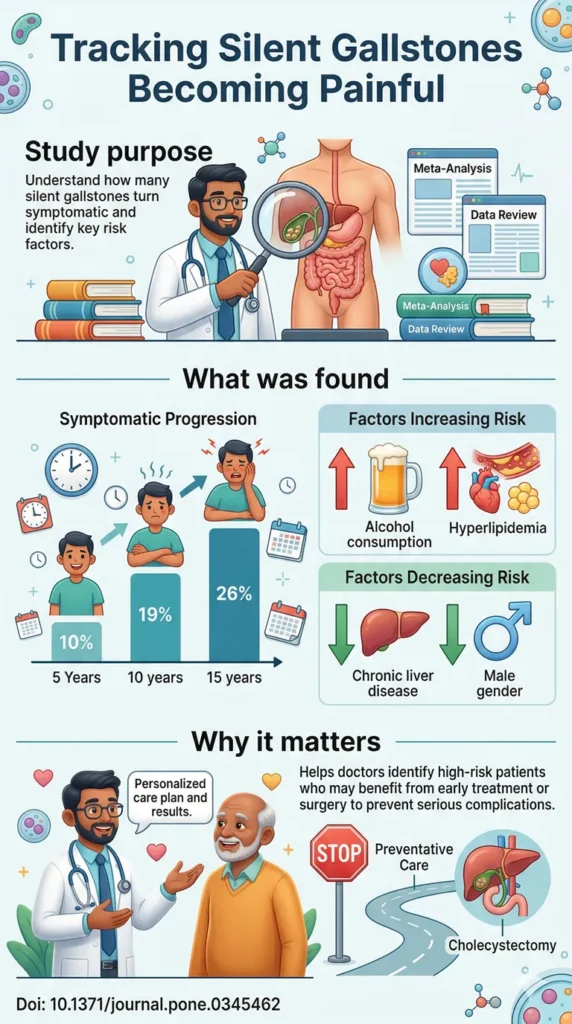 Asymptomatic gallstones Cumulative incidence proportion, incidence rate, and risk factors for symptoms development Systematic review and meta-analysis.DOI 10.1371journal.pone.0345462