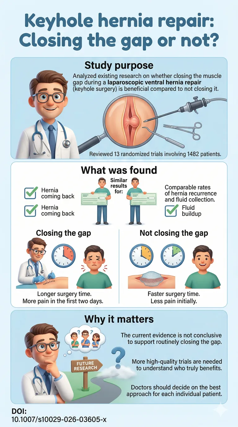 Comparison of facial defect closure and non fascial closure in ventral hernia repair A systematic review and Meta analysis of randomized controlled trials analysis.DOI 10.1007s10029